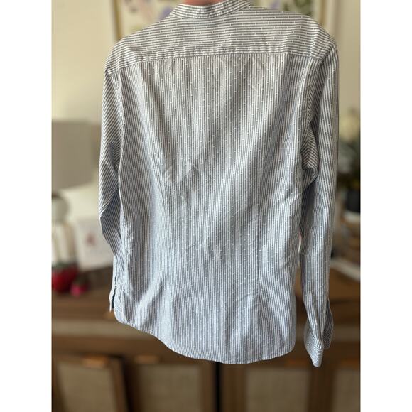 Reiss Slim Pinstriped Long Sleeve Button Down Shirt Blue White Mens Size Large - Picture 3 of 13